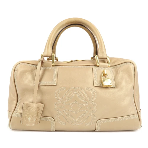 Authentic LOEWE Anagram Leather Amazona 28 Hand Bag Boston Bag Gold Used F/S