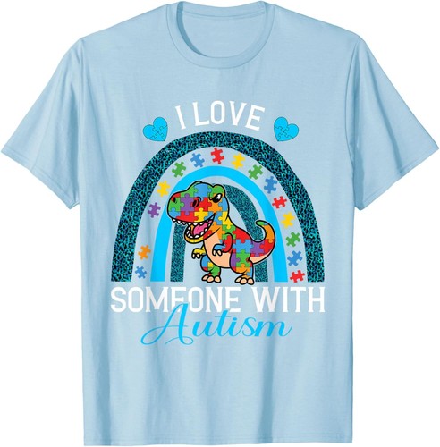 I Love Someone with Autism | Autism Awareness Dinosaur T-Shirt Hoodie - Picture 9 of 12