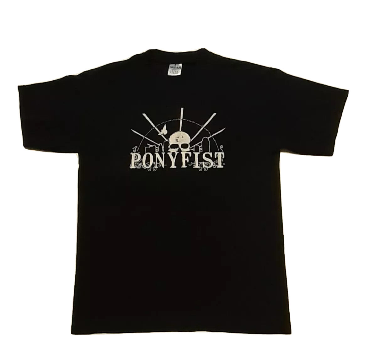 T shirt uomo Gildan Activewear taglia M logo grafico teschio PONY FIST ultra misto