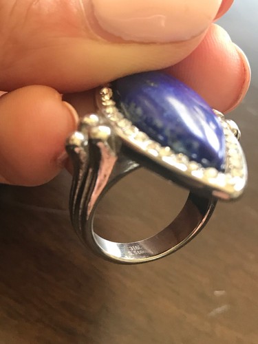 Electric Blue Lapis And CZ Stainless Steel Sz 6 Ring A CZ Missing Selling As Is - Picture 6 of 7