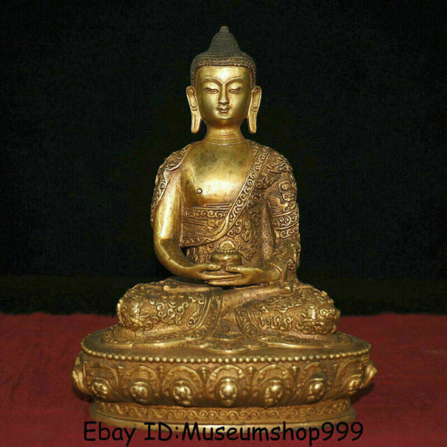 9.2" Old Tibet Buddhism Copper Gilt Seat Shakyamuni Amitabha Buddha Robe Statue 9.2" Old Tibet Buddhism Copper Gilt Seat Shakyamuni Amitabha Buddha Robe Statue
