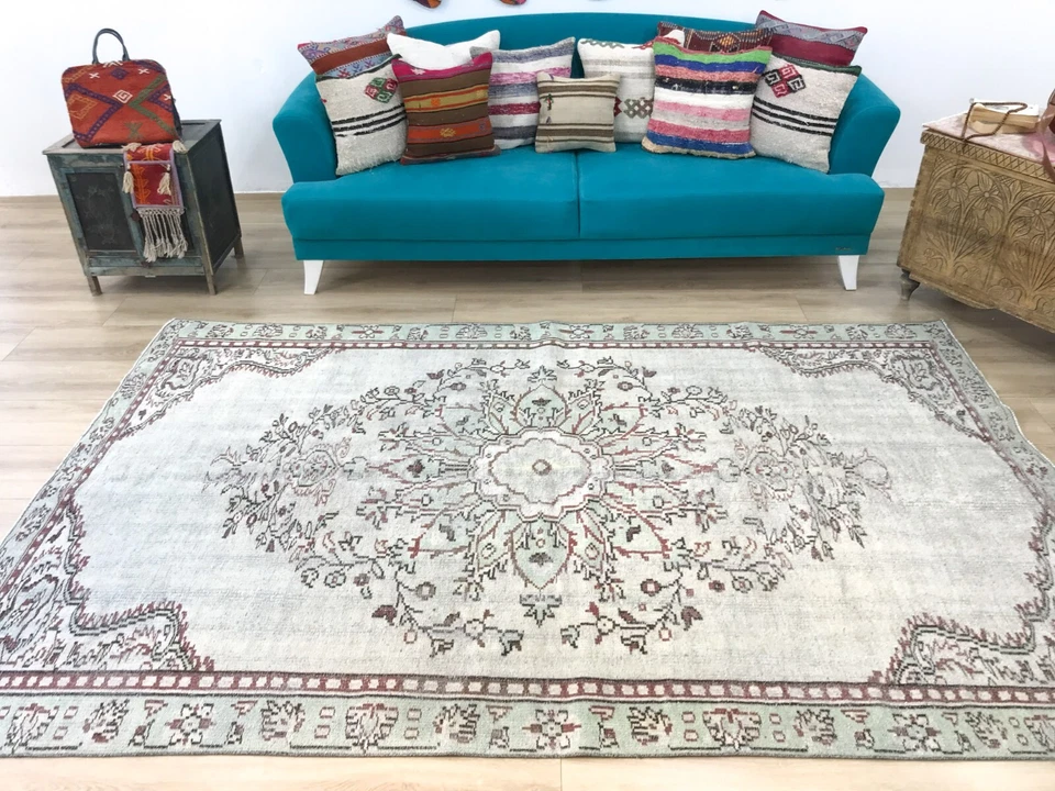 Alfombra floral, alfombra de lana natural, alfombra para sala de estar, alfombra hecha a mano, 5,8 x 9,2 pies Foto 4 de 4