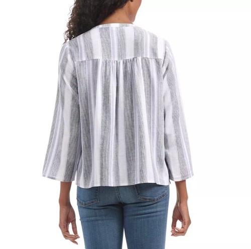 Espléndida blusa de mujer con cuello en V. Ajuste holgado, talla grande, rayas blancas, 85% rayón.�� - Imagen 3 de 5