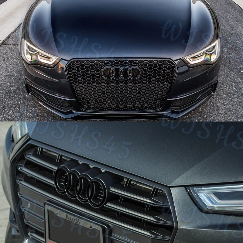 4 Rings Car Front Grill Emblem Badge Gloss Black Chrome For Audi