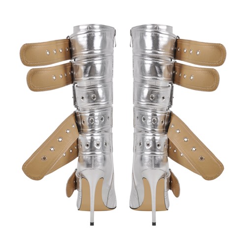 Women's 2023 Fashion Pointy Toe Buckle Straps High Heel Mid Calf Boots Stilettos - Picture 11 of 36