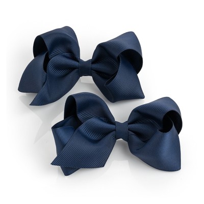 2 PACK HAIR BOW GIRLS CLIPS SCHOOL RIBBON 4 INCH HANDMADE SLIDES ACCESSORY PAIR