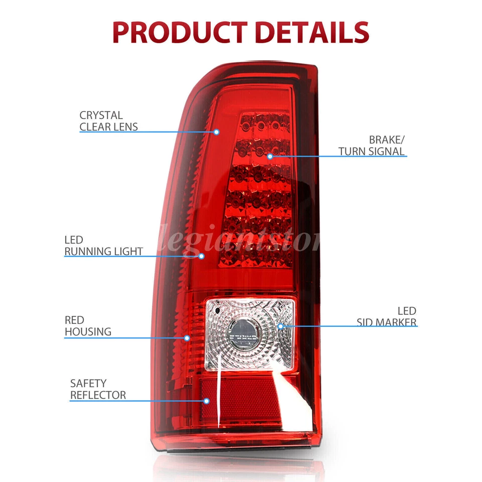 Luces traseras LED de tubo en C para Chevy Silverado 2003-2006 par de luces de freno traseras rojas Foto 2 de 4