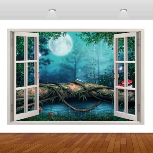 Fantasy Enchanted Moon Dark Forest 3D Mural Decal Wall Sticker Poster Vinyl S230 - Picture 1 of 1