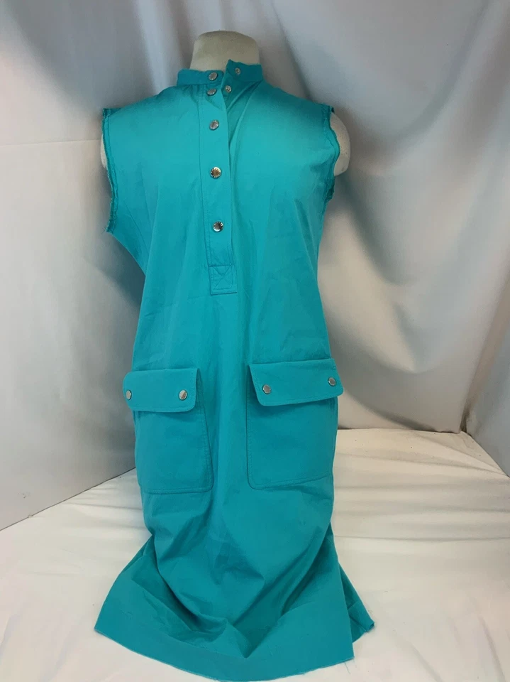 Vestido Michael Kors sem mangas tamanho 4 azul água algodão stretch Md Itália YGI G1-243 - Imagem 2 de 4