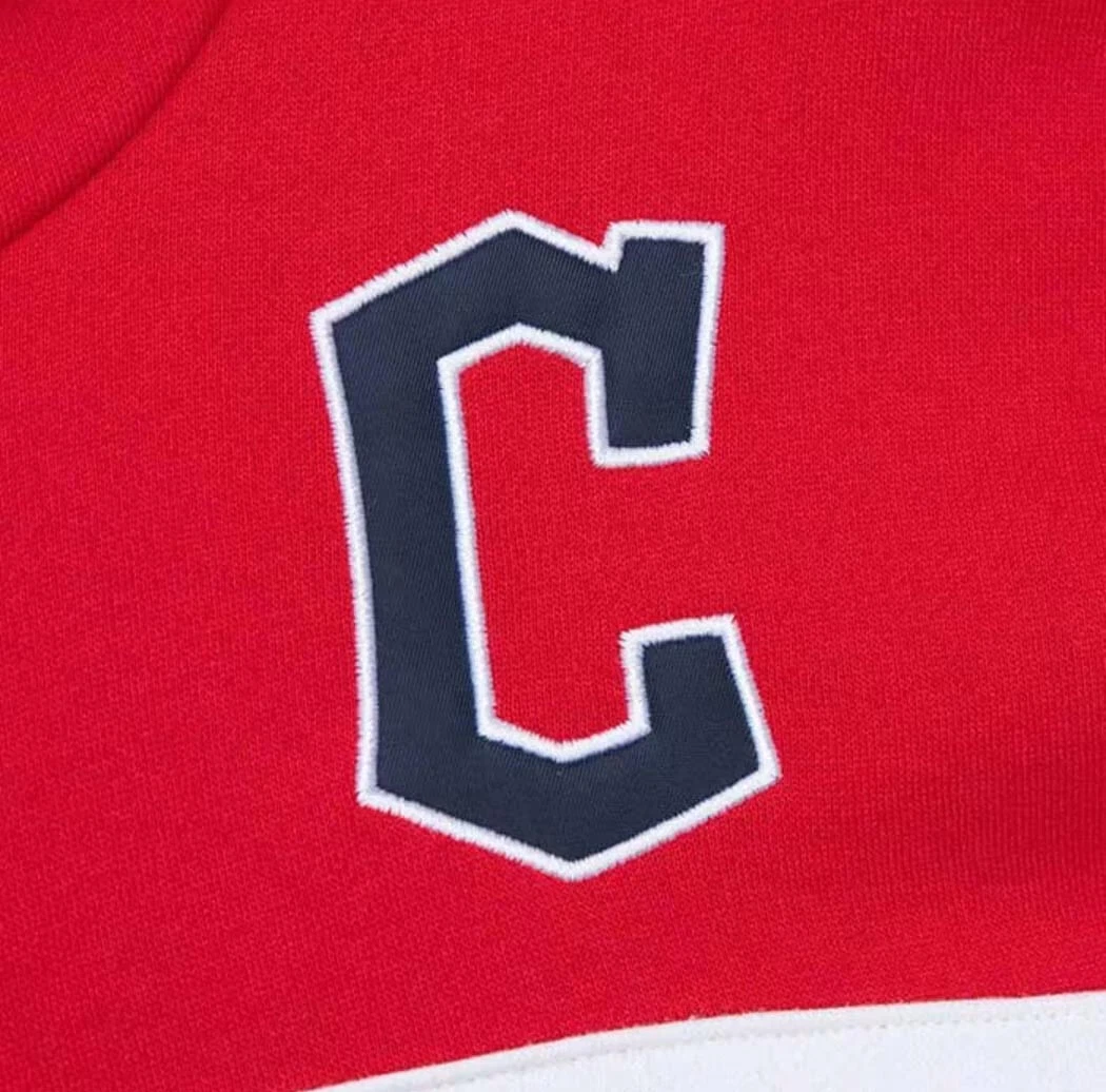 Felpa con cappuccio pullover uomo Cleveland Guardians MLB Mitchell & Ness Head Coach nuova con etichette