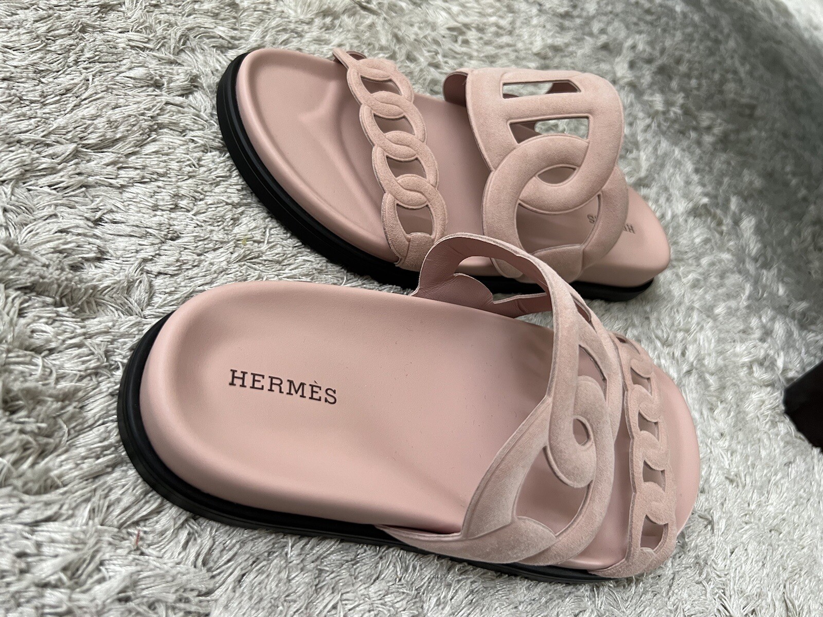 Hermes Sandale Femme Extra Chevre Velours Rose Opaline Size 37 | eBay