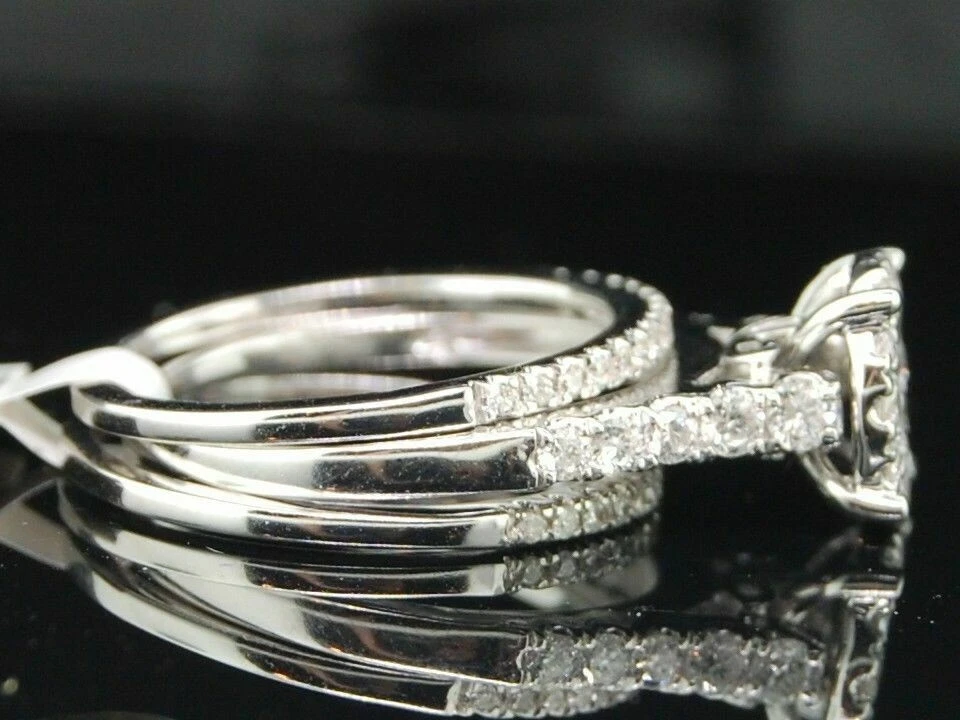 Lab Created Diamond Bridal Set 14k White Gold Plated Engagement Wedding Ring - Image 3 of 4