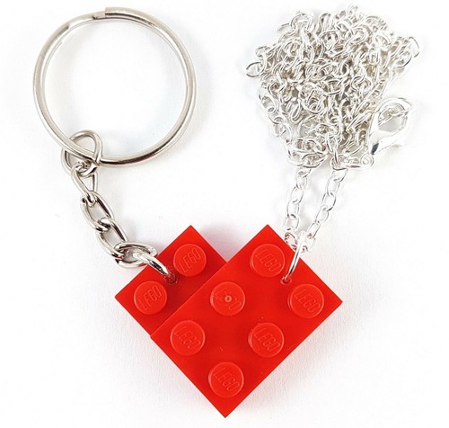 His & Hers Love Heart Keyring & Necklace made with LEGO Bricks valentines day  - Picture 1 of 7