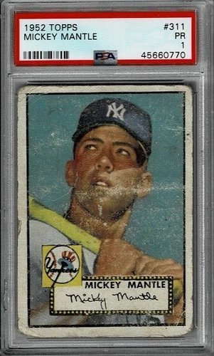 1952 TOPPS #311 MICKEY MANTLE ROOKIE CARD PSA 1 New York Yankees