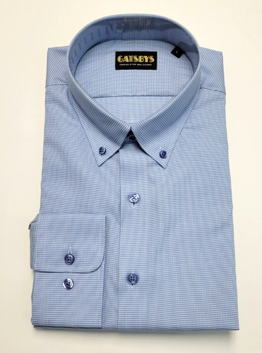 NUEVA Camisa Gatsby's Botón Pata de Gallo Cuadros Para Hombre GRANDE L Azul Tejido Fino Algodón - Imagen 2 de 7