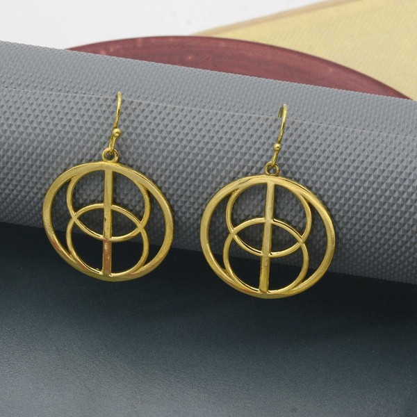 Alternate view of Occult Chalice Well Earrings, Gold Dangle Earrings, Glastonbury Earrings