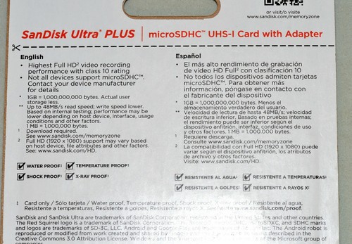 Sandisk Ultra Plus Class 10 16GB 48MB/S 320 X microSDHC UHS-1 Card & Adapter NEW - Picture 4 of 5
