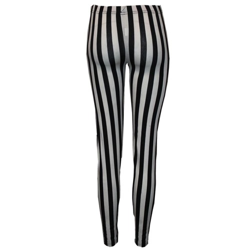 Women Ladies Elastic Waist Vertical Medium Stripe Printed Full Length Legging - Picture 2 of 4