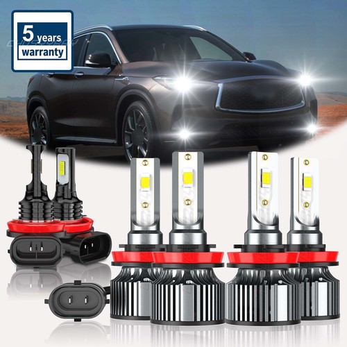 6x-White LED Headlight High Low Fog Light Bulbs Kit For Infiniti EX35 EX37 QX50 - Bild 1 von 20