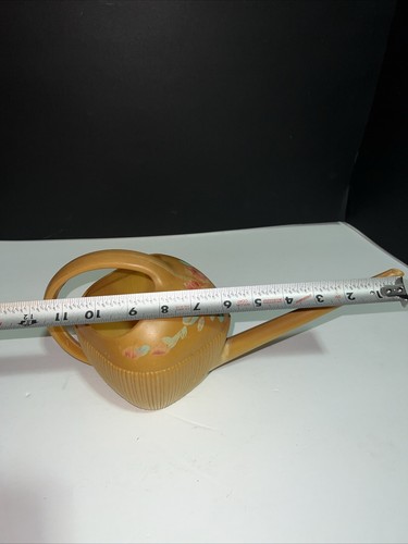 Vintage MCM Hard Yellow Plastic Watering Can Hand Painted Flowers, Leaves on Top - Picture 12 of 12