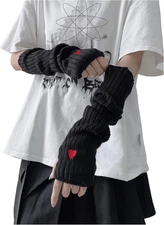 Verdusa Women'S Y2K Arm Warmers Heart Knit Arm Sleeves Fingerless Gloves