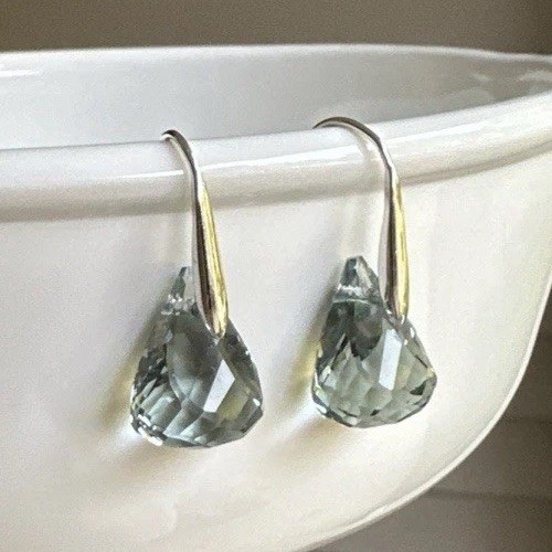 Orecchini a goccia lunare cristallo Swarovski autentico blu chiaro. Argento indossato una volta - Foto 3 di 7