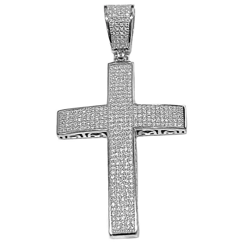 3Ct Round Cut Real Moissanite Cross Mens Pendant 14K Yellow Gold Plated 2" Charm - Image 3 of 4