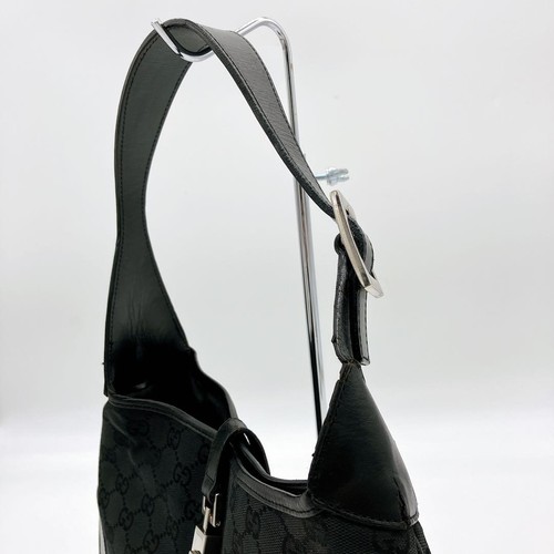 GUCCI Jackie Line GG Canvas Schultertasche - Schwarz Monogramm mit Lederbesatz - Bild 7 von 12