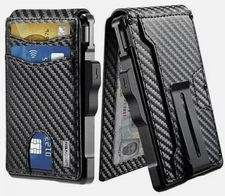 Men's Slim PopUp Bifold Carbon Fiber Wallet, RFID Blocking, Money Clip, Men Gift
