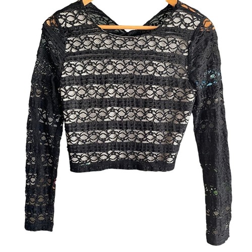 Alice + Olivia Rilo Twist Back Crop Top schwarz Spitze Langarm Ausschnitt Gr. 6 - Bild 3 von 8