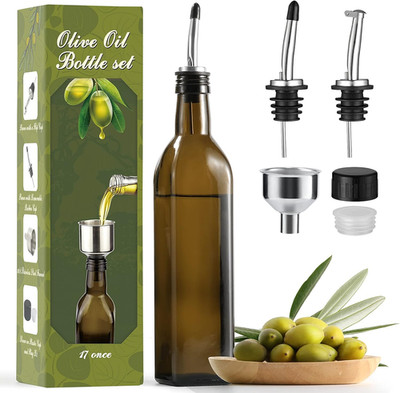 17oz Glass Olive Oil Dispenser - Oil and Vinegar Cruet Bottle with Stainless Ste