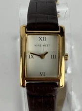Nine West 9W/1246 20mm Gold Tone Quartz Watch w/Brown Leather Band & Battery
