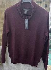 Christian Lacroix Men's 100% 2- Ply Cashmere  1/4 Zip Sweater Burgundy Small