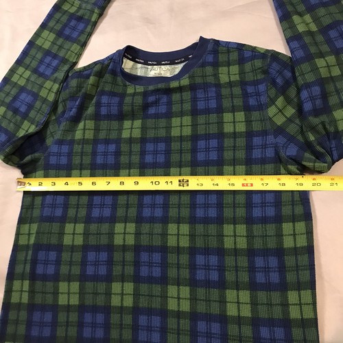 Nautica Pajama Mens Medium Green Blue Plaid Thermal Long Sleeve - Picture 7 of 13