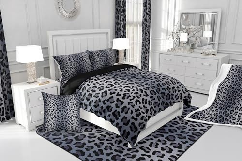 Leopard Print 3 Pcs Size Comforter Set,Cheetah Fur Print Down Queen Black - Picture 7 of 7