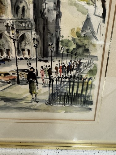 Vintage 1960 Mid Century signiert "Notre-Dame Kathedrale von Paris", G. LeLong - Bild 4 von 8