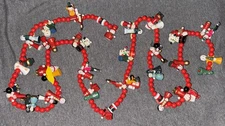 Vintage Garland Wood WOODEN Bead Red Christmas Tree Snowman TV1