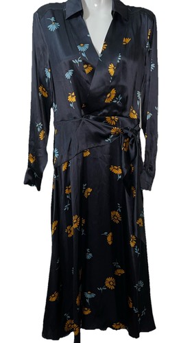 EQUIPMENT VIVIENNE DRESS 0 MIDI FLORAL SMOKEY BLUE DARK ACADEMIA POLISHED LUXURY - Picture 7 of 13