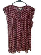 Lucky Brand Women's Floral Print Top Short Sleeve, Round Neck, Size Small