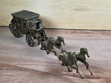 VTG Artmark Cast Brass Stagecoach w Horses Model - Wells Fargo, Old West ITALY