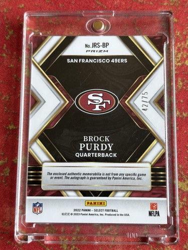 2022 Select Brock Purdy Jumbo Rookie Swatches White Prizm Auto RPA /75 #JRSBP - Picture 2 of 4