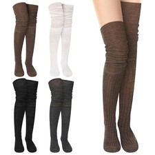 4 Pairs Slouchy Thigh High Boot Socks Extra Long Soft Cotton Knit Thin Scrunc...