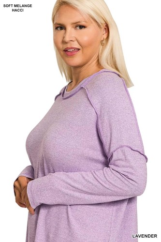 Zenan Soft Melange Hacci Exposed Seam Hi-Low Tee - Bild 5 von 7