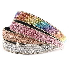 4 Pack Rhinestone Headbands - Glitter Sparkly Silver, Rainbow, Pink, Coffee