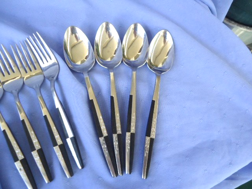 vintage stainless steel cutlery set for Helene mid century black synthetic wood - Bild 4 von 7