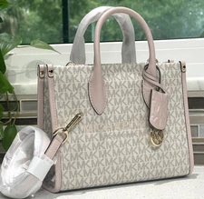 MICHAEL KORS MIRELLA SMALL SHOPPER ZIP CROSSBODY SATCHEL BAG VANILLA PINK LOGO