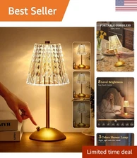 Vintage Cordless Crystal Lamp – 12-Inch Rechargeable Touch Light for Gifting