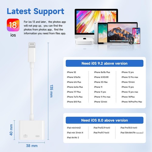 Apple MFi Zertifiziert Lightning auf USB Kamera Adapter mit Ladebuchse Portab... - Bild 6 von 8