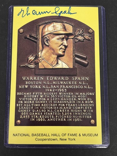 Warren Spahn Autographed MLB Hall Of Fame Postcard Milwaukee Braves BAS - Picture 1 of 2