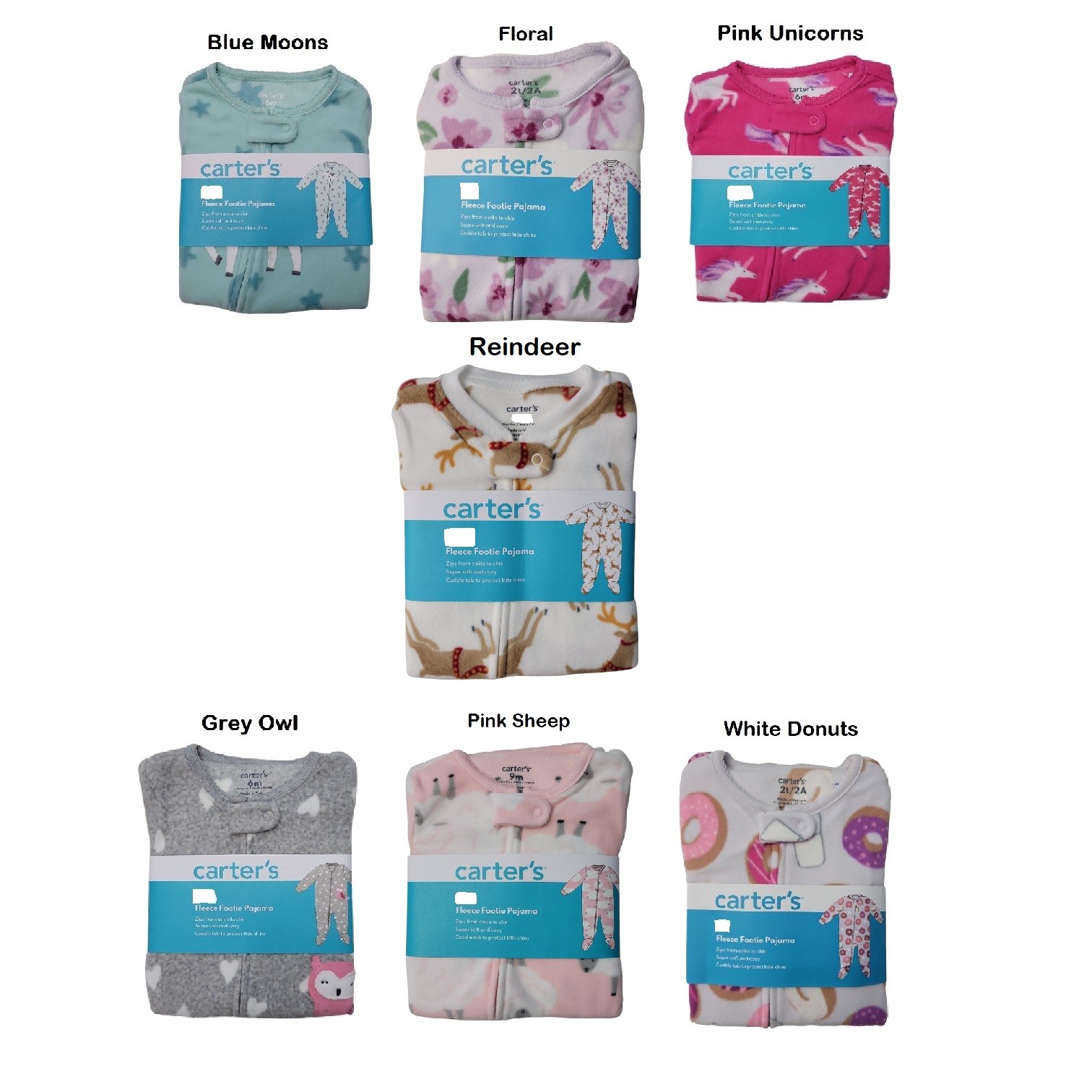 Carter's Girls Warm Fleece Zipper Closure Long Sleeves Footie Pajama